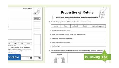 Properties of Metals Worksheet - Grade 5 - South Africa