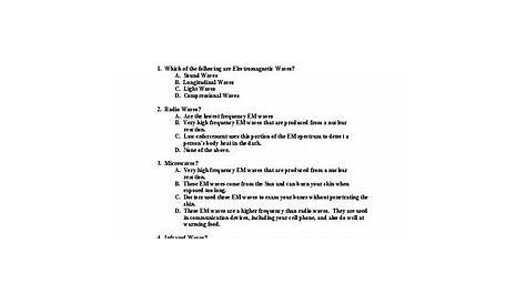 overview electromagnetic waves worksheet answer key