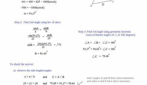 law of sines and cosines worksheets answers
