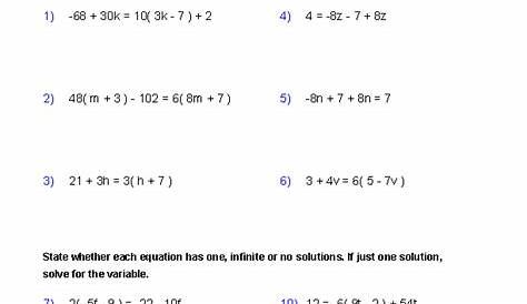 solving equation worksheets