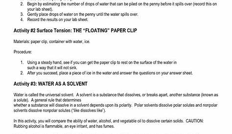 the properties of water worksheet answers