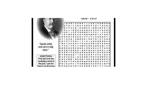 THEODORE ROOSEVELT Biography Word Search Puzzle Worksheet Activity