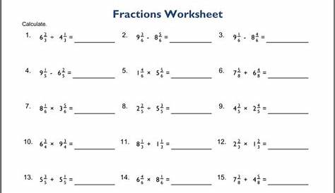 Fractions mixed operations worksheet