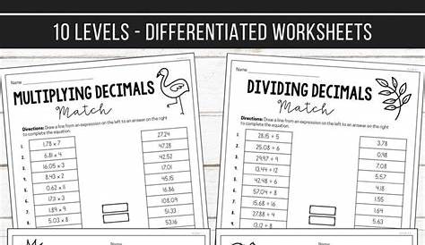 Decimal Operations Match - Differentiated Worksheets | Elementary math