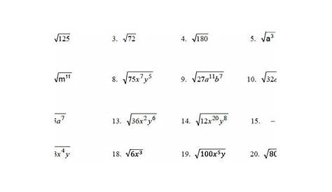 simplifying radicals worksheets answers