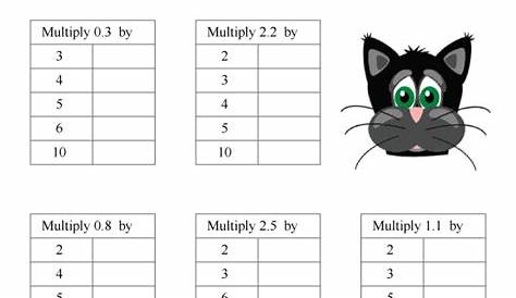 Multiply these decimal tenths by whole numbers math decimal worksheet