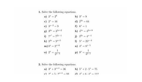 Exponential equations worksheet (with solutions) | Teaching Resources