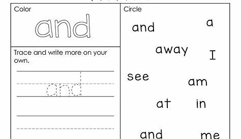 preschool sight word worksheets
