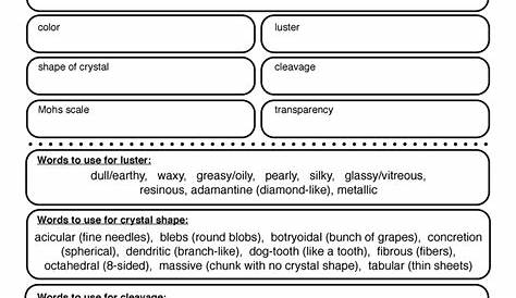 identifying minerals worksheets