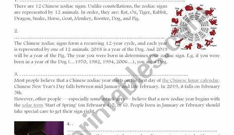 CHINESE ZODIAC SIGNS - ESL worksheet by flor86