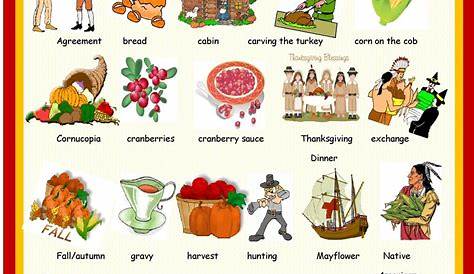 Thanksgiving: pictionary | Thanksgiving worksheets, Thanksgiving