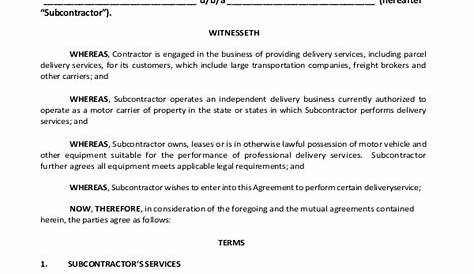 subcontractor agreement template pdf