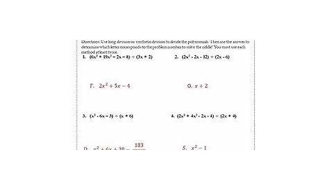Dividing Polynomials Worksheet Algebra 2 | Katrin Shikova