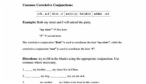 Correlative Conjunctions Worksheet for 6th - 9th Grade | Lesson Planet