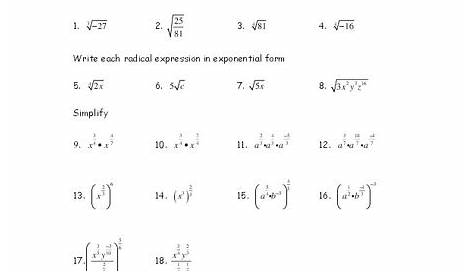exponents worksheet 9th grade