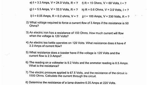 Electrical Power Worksheets Answers