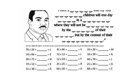 Martin Luther King Jr. Multiplication Activity Math with a Message