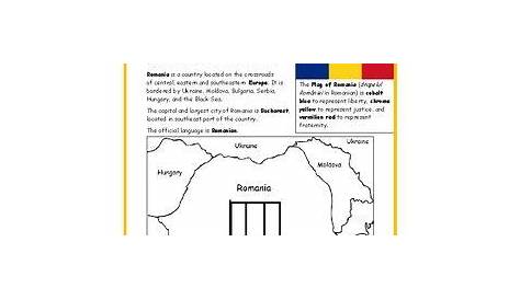 ROMANIA - Introductory Geography Worksheet with map and flag