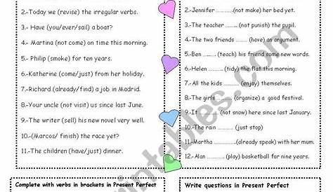 worksheet for perfect tense