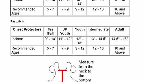 catchers chest protector size chart