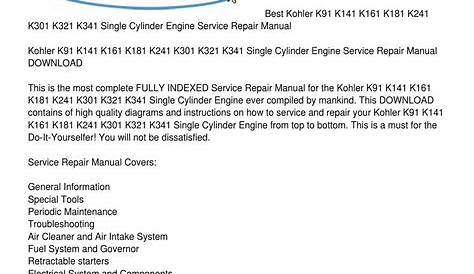 Kohler K91 K141 K161 K181 K241 K301 K321 K341 Single Cylinder Engine