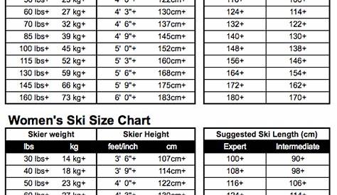 womens ski size chart