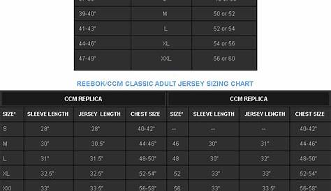 youth hockey jersey size chart