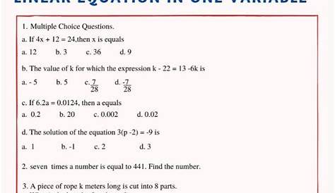 linear equation worksheet grade 6 pdf