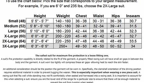 zamp fire suit size chart