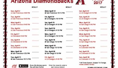 Printable 2017 Arizona Diamondbacks Schedule