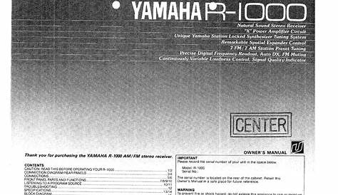 YAMAHA R-1000 OWNER'S MANUAL Pdf Download | ManualsLib