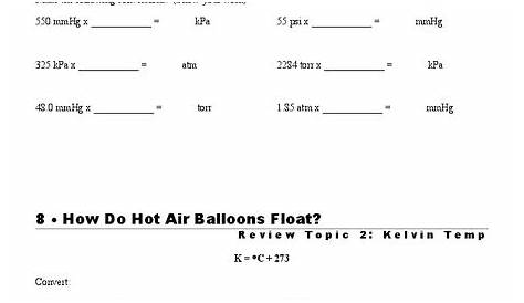 Gases Worksheet for 10th - 12th Grade | Lesson Planet
