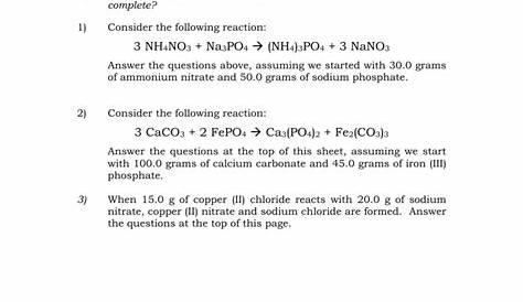 limiting reagent worksheet #2