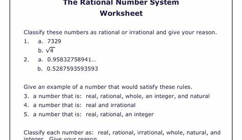 The Rational Number System Worksheet for 7th - 8th Grade | Lesson Planet