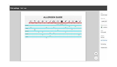 printable allergen sheet template