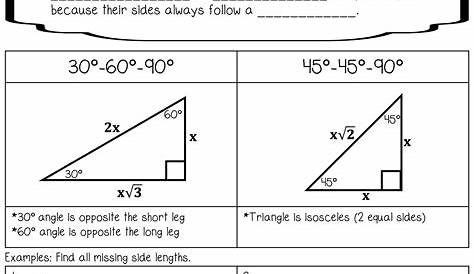 special rights triangles worksheets