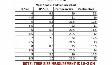 vans shoe width chart