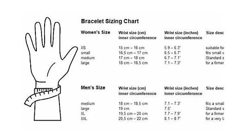 bracelet size chart inches