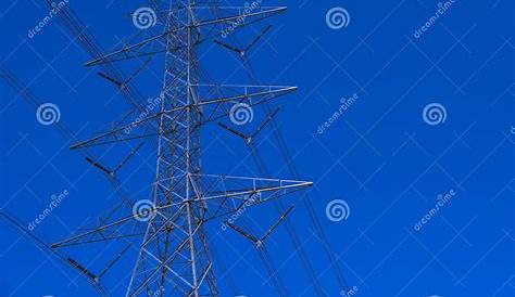 Electrical Tower Station Wiring Power with Cloudy and Blue Sky