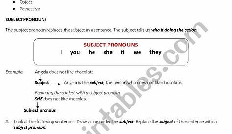 Pronouns (subject,object, possessive) part 1 - ESL worksheet by sarahjane68