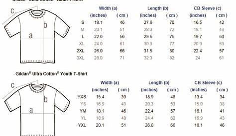 gildan cotton shirts size chart