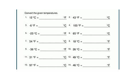 Grade 4 Temperature Worksheet: Convert between Fahrenheit and Celsius