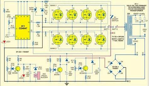 Circuit Schematic 1000 Watt Sine Wave Inverter using 4047 IC and IRF250