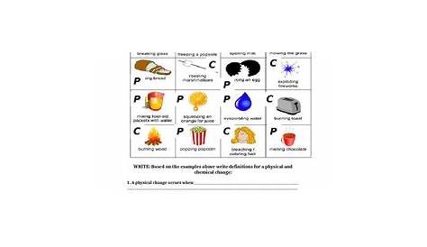 identify physical and chemical changes worksheet