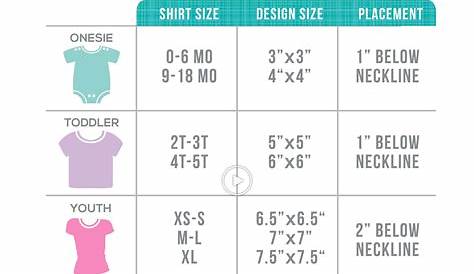 vinyl decal size chart shirts