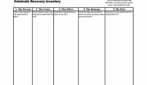 Printable 10th Step Inventory Worksheet - Printable Word Searches