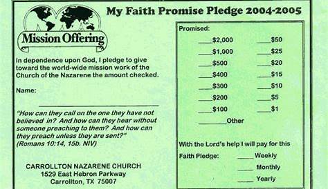 Sample: Faith Promise commitment or pledge card