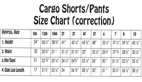 youth large shorts size chart