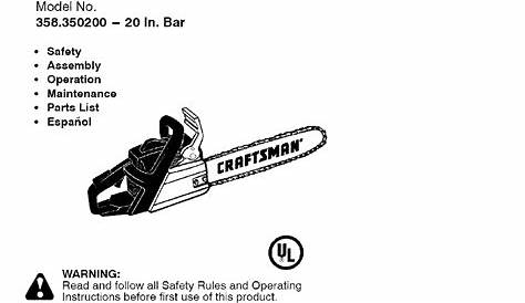 Craftsman 358350200 User Manual CHAINSAW Manuals And Guides L0807455