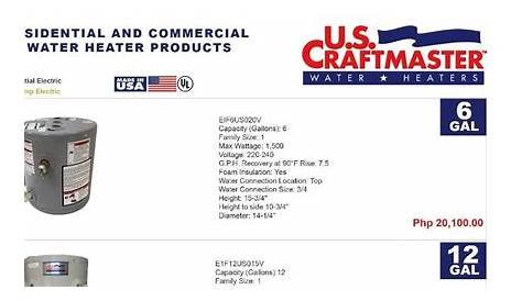 u.s. craftmaster water heater manual